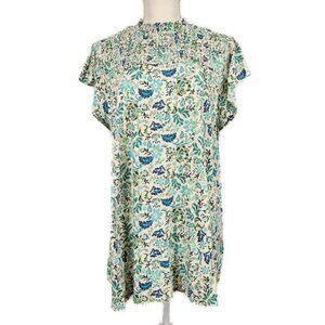 Torrid Cotton Modal Jersey Smocked Mock Neck Top Women's 1X Blue Green Floral